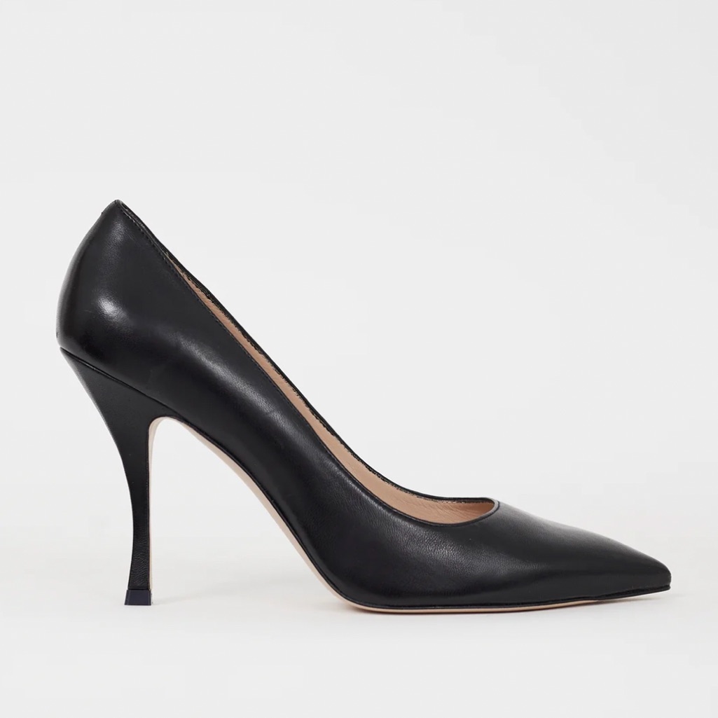 Stuart Weitzman 95mm Black Leather Pointed Toe Heel